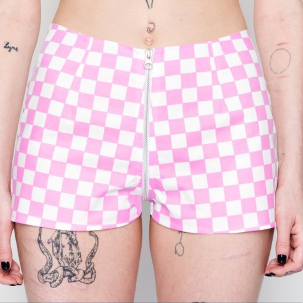 Pink white checkered shorts